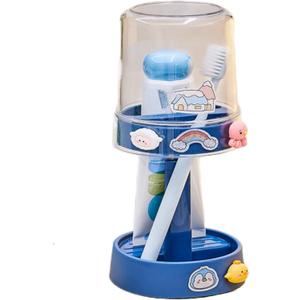 Kids Toothbrushes Holder with Cute Cup, with Kawaii Badge Sticker, Electric Toothbrush Holder for Kids Toddler, Tooth Brush Stand, Creative Bathroom Organizer Storage (Blue)