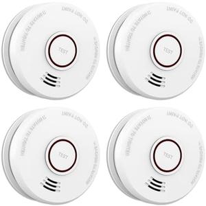 LSHOME 4 Pack Smoke Detector Fire Alarms 9V Battery Operated Photoelectric Sensor Smoke Alarms Easy to Install with Light Sound Warning, Test Button,9V Battery Included Fire Safety for Home