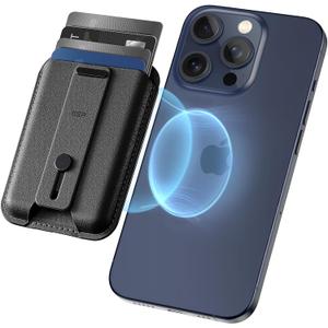 ESR for MagSafe Wallet, iPhone Wallet with 5-Card Holder, Secure-Grip Finger Loop, Magnetic Card Holder for iPhone 17/16/15/14/13/12 Series, Not for 13/12 mini, Vegan Leather, Black