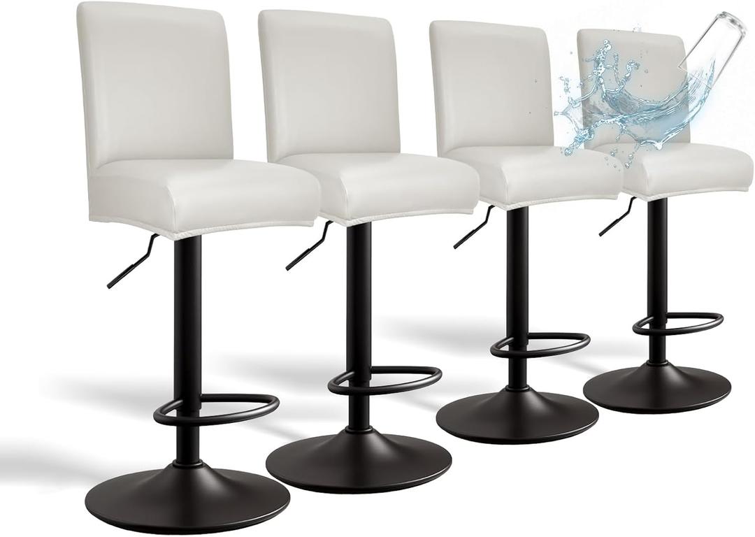 PU Leather Bar Stool Covers with Backs, 4 Pack Stretch Waterproof Bar Stool Chair Covers Washable & Comfortable Barstool Covers Slipcovers with Back for Pub/Counter/Dining Room Decoration (Cream)