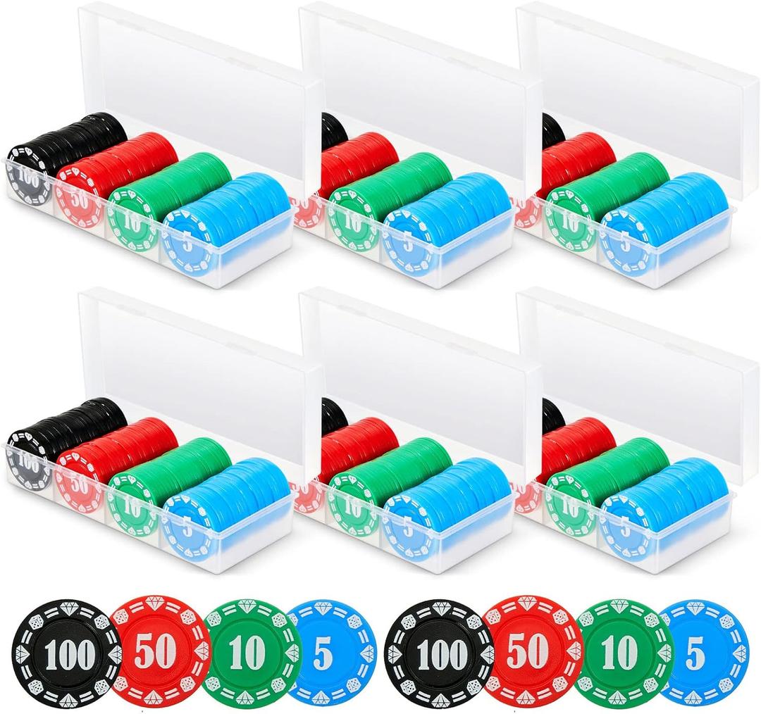 Lewtemi Poker Chips with Denominations Set Plastic Counters Casino Chips with Poker Holder Storage Box for Texas Home Game Nights Holdem Blackjack or Roulette Casino