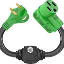 RVGUARD Overload Protector 30 Amp to 50 Amp RV Adapter Cord with Circuit Breaker, NEMA TT-30P to NEMA 14-50R Electrical Power Adapter with LED Power Indicator, 18 Inch, Green, ETL Listed