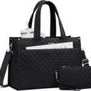 LOVEVOOK Laptop Tote Bag for Women,Canvas Work Tote Bag for Women with Clutch Purse,15.6 Inch Computer Briefcase Bag,Professional Teacher Business Office Bag,Lightweight Shoulder Travel, Black
