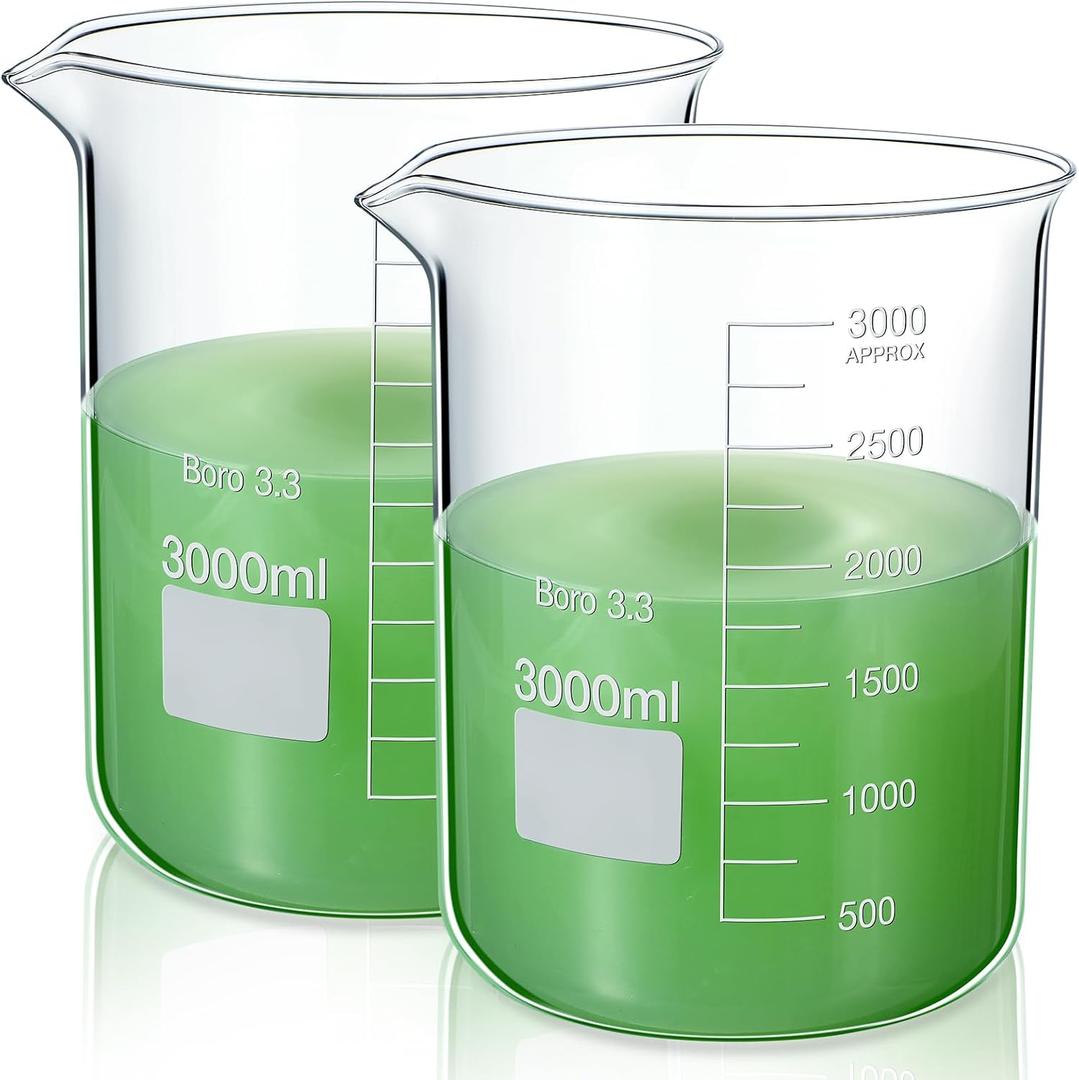 2 Pcs 3000ml Beaker 3.3 Borosilicate Glass Beakers Lab Beakers Griffin Low Form Beaker Measuring Cups with Scale Graduation for Laboratory School Projects Science Themed Party Daily Use