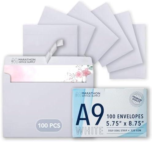 MOS A9 White Envelopes 5.75 x 8.75 Inch 100 Pack — Self-Seal Heavyweight Invitation Envelopes for Greeting Cards, Card Making, RSVP, Wedding Invitations, Business Mailings