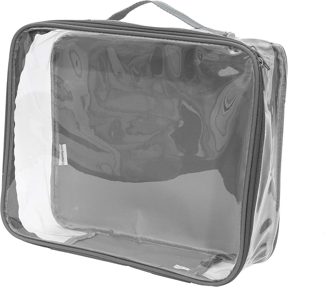 Medium Clear Travel Packing Cube/See-Through Clothes Organizer for Carry on & Checked Suitcase, RV or Camping/Transparent Storage Cell/Doll Storage/Game Day Stadium Approved (Gray)