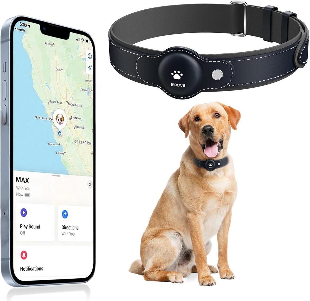 GPS Tracker for Dogs, 2 in 1 Pet Tracking Smart Collar (Only iOS), No Monthly Fee GPS Tracker Dog Collar, Real-time Location Comfortable PU Tracker Tag for Small, Medium Large Dogs(Locator Included)