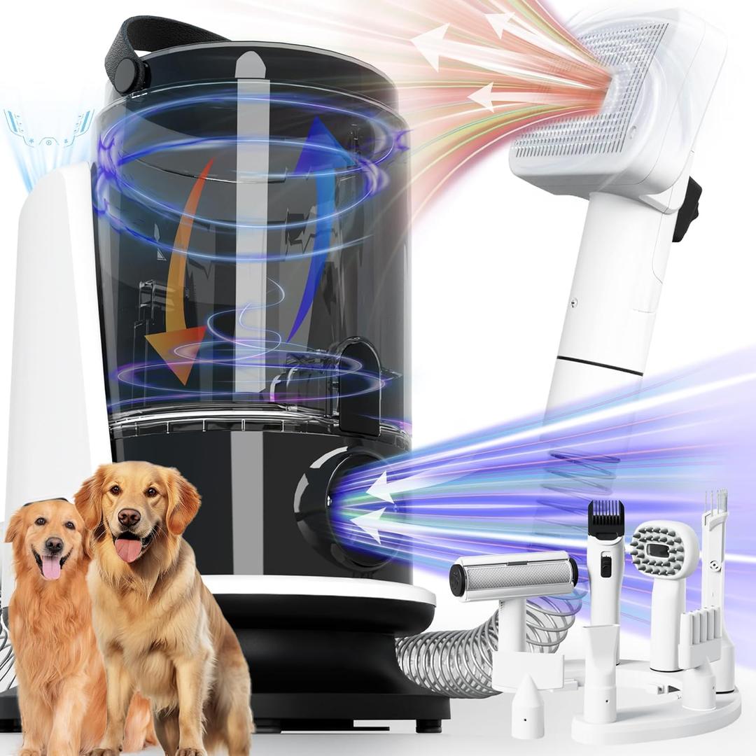 FOTING 8 in 1 Dog Grooming Vacuum & Dryer Kit, Dog Vacuum for Shedding Grooming with 3L Dust Cup, Touchscreen Adjustable Speed Temperature Control Clippers Brush, Pet Grooming Vacuum for Dogs at Home (Large)