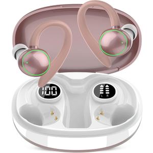 PEFUPEW Wireless Earbuds, Bluetooth 5.4 Headphones Sport, Over Ear Buds with ENC Noise Cancelling Mic, 48H, Wireless Earphone with Earhooks, Stereo Deep Bass, Rose Gold