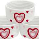 Meanplan 3 Pcs Galentine's Day Gifts Heart Baskets, Red Pink Heart Woven Cotton Rope Basket Stuffers Storage for Best Friend Valentine's Day Birthday Gifts, 7.09 x 7.09 x 3.15 Inch