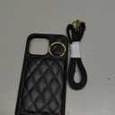 for iPhone 15 Pro Max Case with Card Holder and Strap for Women,Crossbody Lanyard, Make Up Mirror,Ring Stand,Snap Clasp,Cute Phone Wallet Cases 6.7 inch - Black