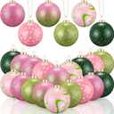 Sosation 24 Pcs Pink and Green Christmas Ball Ornaments 2.4 Inch Glitter Christmas Tree Hanging Ornament Pastel Hanging Bulbs Pendants for Xmas Holiday Party Decoration
