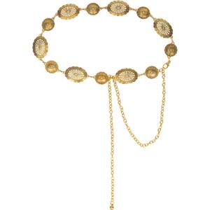 Western-Belts For Woman-Cowgirl-Belt Cowboy-belts for Women - Country Concert Outfit Concho boho belt for Dress (Length 51.1" (29.5"+extended chain 21.6"), Golden)