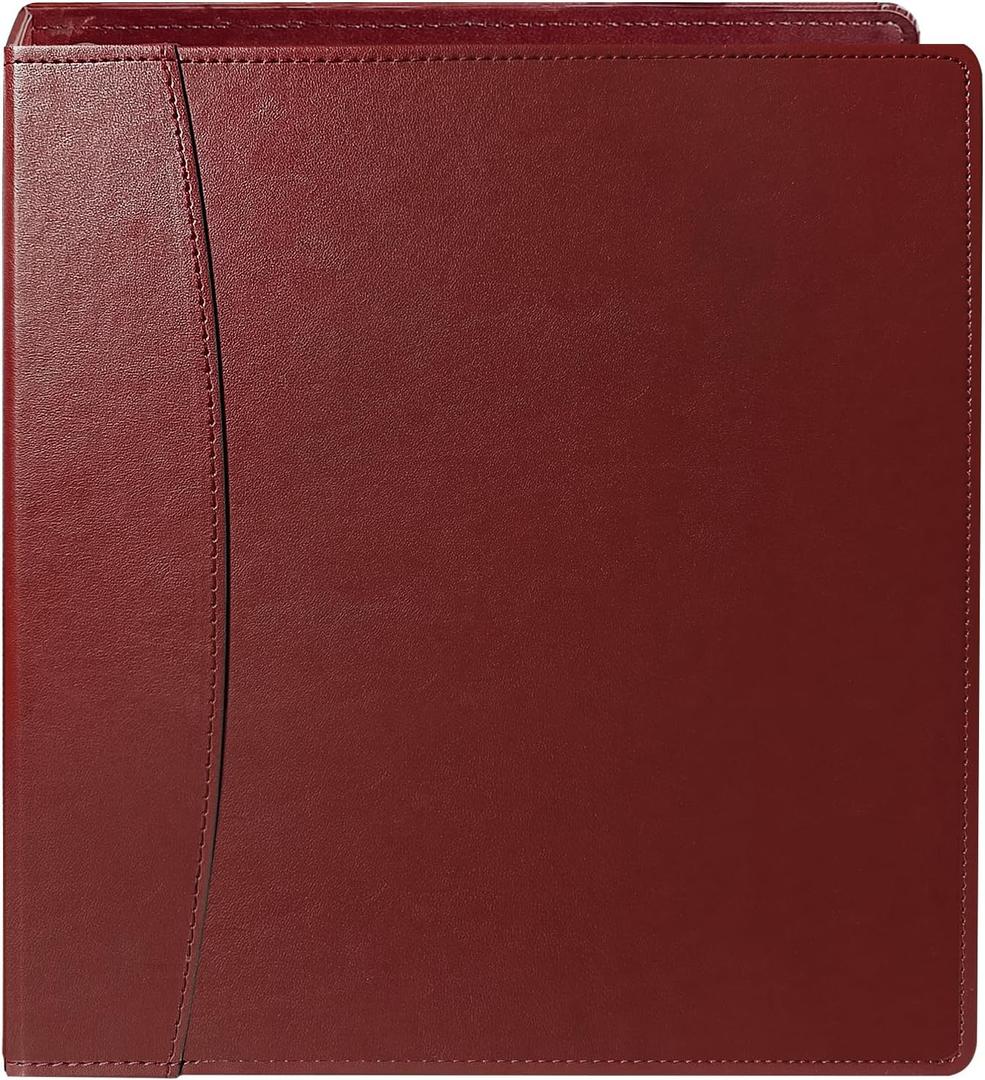 Vintage Faux Leather 3-Ring Binder, 2-Inch Spine, Round Ring, Fits Letter Size 8.5" x 11" Paper, Built-in Interior Pockets, Professional Document Binder (Red, 2 Inch)