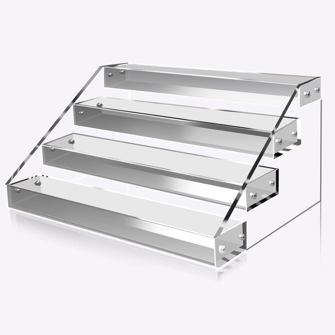 Acrylic Display Risers, 12inch 4 Tier Clear Display Shelf Risers, Perfume organizer Stand, Makeup Display Stands, Acrylic Shelves for Decoration, Cupcake, Candy