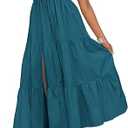 ZESICA Women's Boho Summer One Shoulder Short Sleeve Smocked Side Split Ruffle Swing Midi Dress (Large, Green)