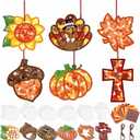 Feifeiya 24 Sets Thanksgiving Crafts Kit DIY Fall Paper Crafts with Colored Tissue Paper Sticker Tool Turkey Pumpkin Leaf Acorn Suncatcher Hanging Ornaments for Classroom Activity Harvest Party Window