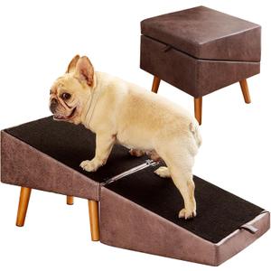 Dog Ramp for Couch and Bed, Dog Stairs for Small Dogs and Cats, Foldable Pet Steps for Medium Senior Dogs and Puppy, Split Ottoman Design Pet Ramp (Brown)