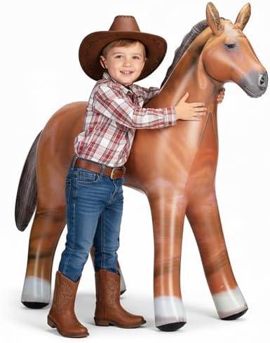 37" Inflatable Horse Decoration - Blow Up Brown Horse Toy for Kids Western, Cowboy, Barnyard, Farm & Rodeo Party Supplies, Birthday, Fall Festivals, Baby Shower, Halloween & Holiday Décor