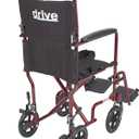 Drive Medical Lightweight Folding Transport Wheelchair with Swing-Away Footrests, Red