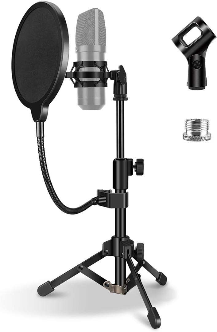 Mic Stand Desk, Table Mic Tripod Desktop Mic Stand Height Adjustable Small Microphone Stand for Desk with Pop Filter Shock Mount Mic Clip 1/4" to 5/8" Adapter for Blue Yeti Snowball Black Mic Stand Desk, Table Mic Tripod Desktop Mic Stand Height Adjustable Small Microphone Stand for Desk with Pop Filter Shock Mount Mic Clip 1/4" to 5/8" Adapter for Blue Yeti Snowball Black