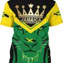 BJU Jamaica Flag T-Shirt Lion Tee Printed Crewneck Short Sleeve Casual Sports Top Unisex (M)