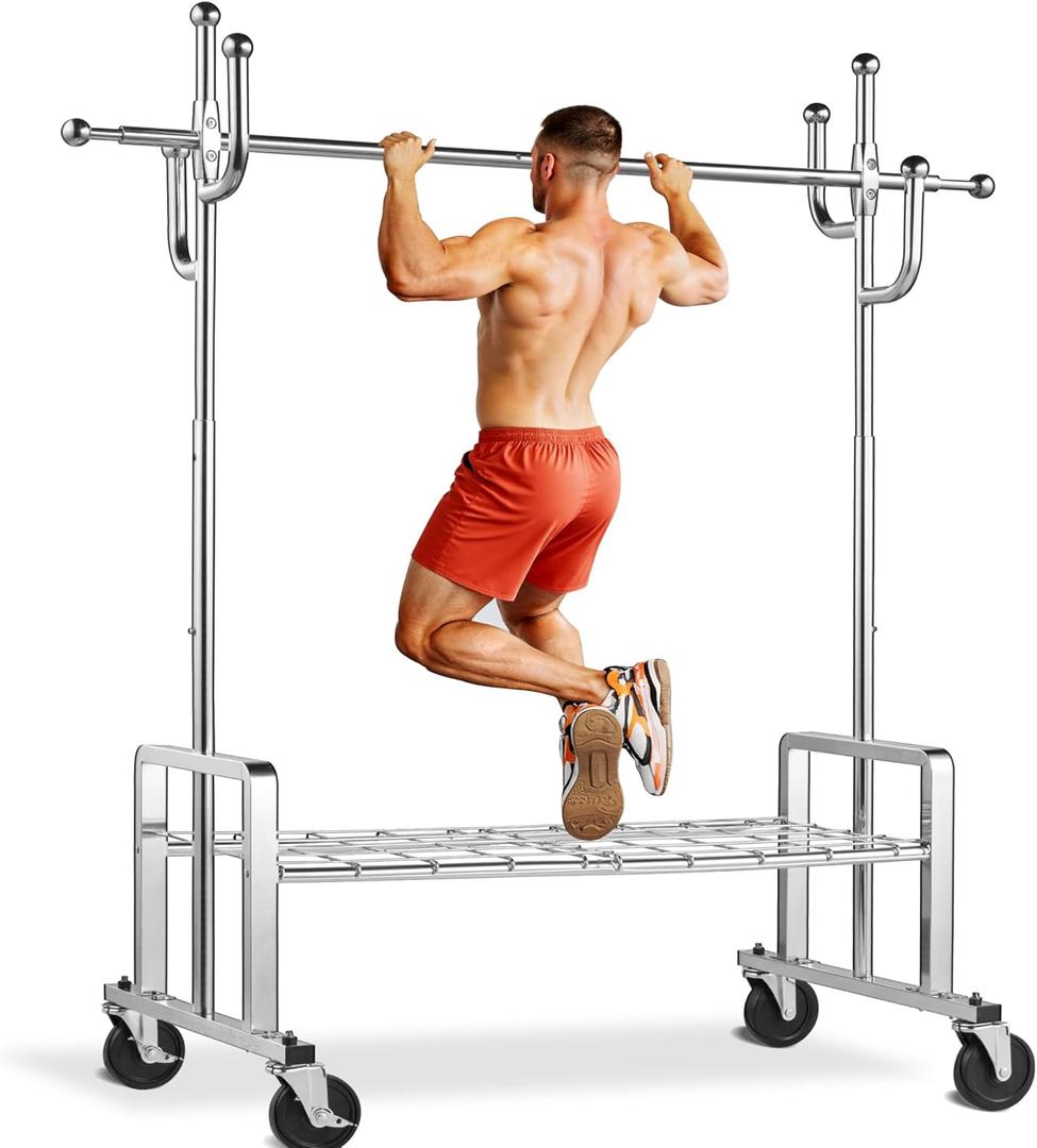 Heavy Duty Clothing Rack, Rolling Clothes Racks for Hanging Clothes with Wheels Load 550 LBS, Adjustable & Commercial Garment Rack, Portable Closet with Shelves for Home Heavy Duty Clothing Rack, Rolling Clothes Racks for Hanging Clothes with Wheels Load 550 LBS, Adjustable & Commercial Garment Rack, Portable Closet with Shelves for Home