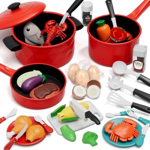 Lehoo Castle Play Kitchen Accessories, Play Food Sets for Kids Kitchen, Pretend Play Kitchen for Toddlers 1-3, Toys Pots and Pans Cooking Set, Toys for 2 3 4 + Year Old Girls