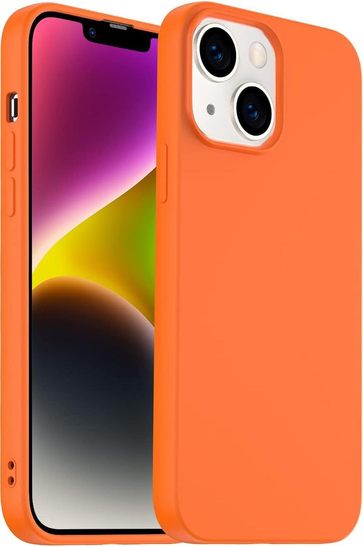 Designed for iPhone 14 Case, Silicone Ultra Slim Shockproof Phone Case with Soft Anti-Scratch Microfiber Lining, [Enhanced Camera Protection] 6.1 inch (Orange)