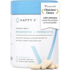 Happy V Dr. Formulated Vaginal Probiotics for Women Odor & Itch Support, Urinary & Gut Health, pH Balance | Womens Daily Probiotic with Patented Prebiotics & Lactobacillus for Feminine Wellness. Best by:04/2028