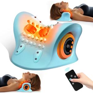 Neck Massager 2025, Neck and Shoulder Relaxer with Heat, 3 Modes, Portable Pillows for Pain Relief and Muscle Relax, 26 Angle Cervical Traction Device for Back, Shoulder (Light Blue)