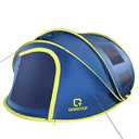 OT QOMOTOP 4 Person Pop up Tent, 9.5’×7’ with 50” Center Height, 10 Second Setup Instant Tent, Rainproof Tent, 4 Ventilated Mesh Windows, 2 Mesh Doors, Family Camping Tents（Blue）