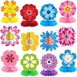 ReliThick 12 Pcs Spring Centerpieces for Table Flower Honeycomb Centerpieces Colorful Paper Floral Honeycomb Decor 3D Wildflower Party Decorations for Easter Birthday Baby Shower Butterfly Tea Party