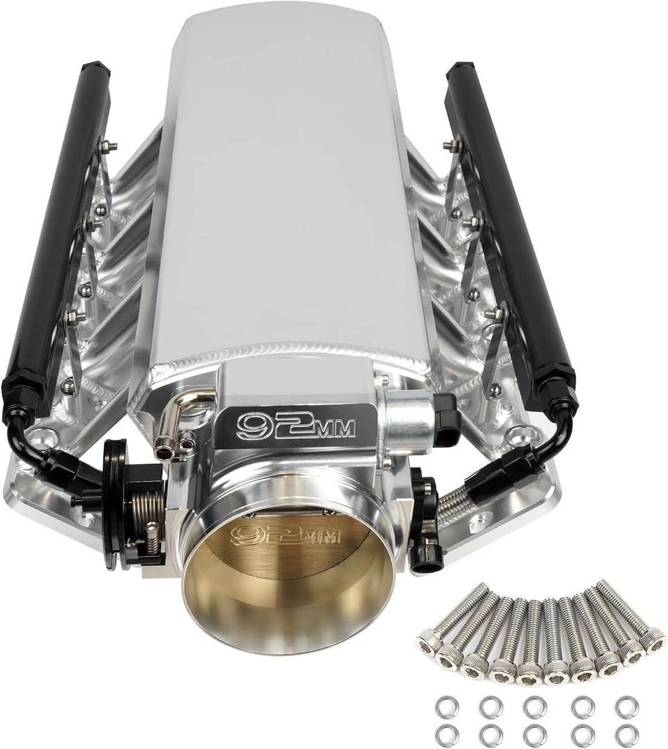 For LS Intake Manifold Compatible with LS1 LS2 LS6 of cathedral port heads with Drive by Cable Throttle Body Compatible with Chevy Cadillac Pontiac Aluminum (92mm)