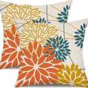 Orange and Yellow Floral Pillow Covers 18x18 Set of 2 Fall Outdoor Waterproof Decorative Throw Pillows Summer Pillowcovers Polyester Cushion Case Decor for Couch Patio Funiture Garden Porch 01Q18