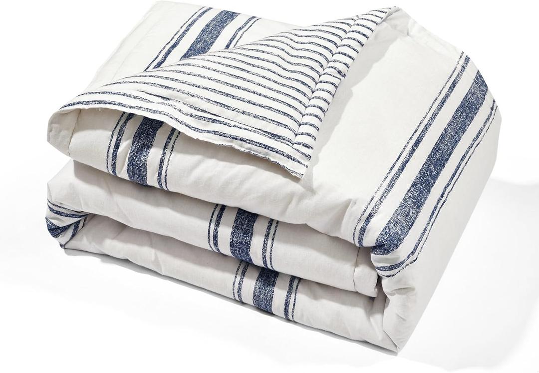 Lush Decor Throw Blanket Farmhouse Stripe, 60" x 50", Navy