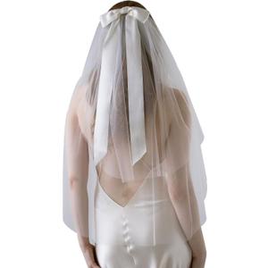 Bride Veils Bachelorette Party Veil White Bow Wedding Veil Soft Tulle Bridal Veils with Comb for Women and Girls