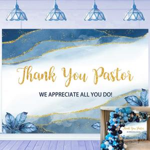 Thank You Pastor Backdrop Blue Gold Appreciation Banner Pastor Appreciation Day Decorations Background Church Event Party Backdrop (7x5FT210x150cm)