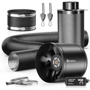 Hon&Guan 8" Air Filtration Kit: 8 Inch Inline Duct Fan with Speed Controller, 16" High Carbon Filter, 16 Ft Ducting & Rubber Coupler, Ventilation System for Grow Tents, Indoor Gardening, Hydroponics