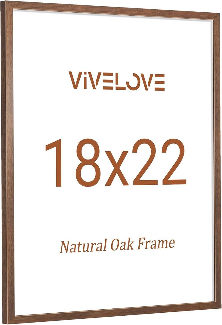 Vivelove 18x22 Picture Frame, High-End Natural Oak 18 x 22 Wooden Frame with Tempered Glass, 18x22 Wood Poster Frame for Wall, Wall Hook Included for Art Photo and Prints, Walnut