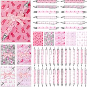 25 Sets Breast Cancer Awareness Gift Sets Pink Ribbon Ballpoint Pens Bulk with Mini Pocket Journal Notepads and Bags for Women Girls Charity Event Breast Cancer Party Supplies Decor