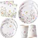 96PCS Wildflower Paper Plates and Napkins, Disposable Floral Plates for Bridal Shower, Garden Party, Wedding, Mother's Day, Spring Party, Baby Shower, Afternoon Tea Party