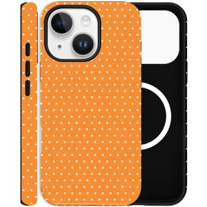 Magnetic Case for iPhone 15, Compatible with MagSafe, Aesthetic Polka Dot Cute Design for Women, Hybrid 2-Layer Hard Shell Phone Cover, Orange