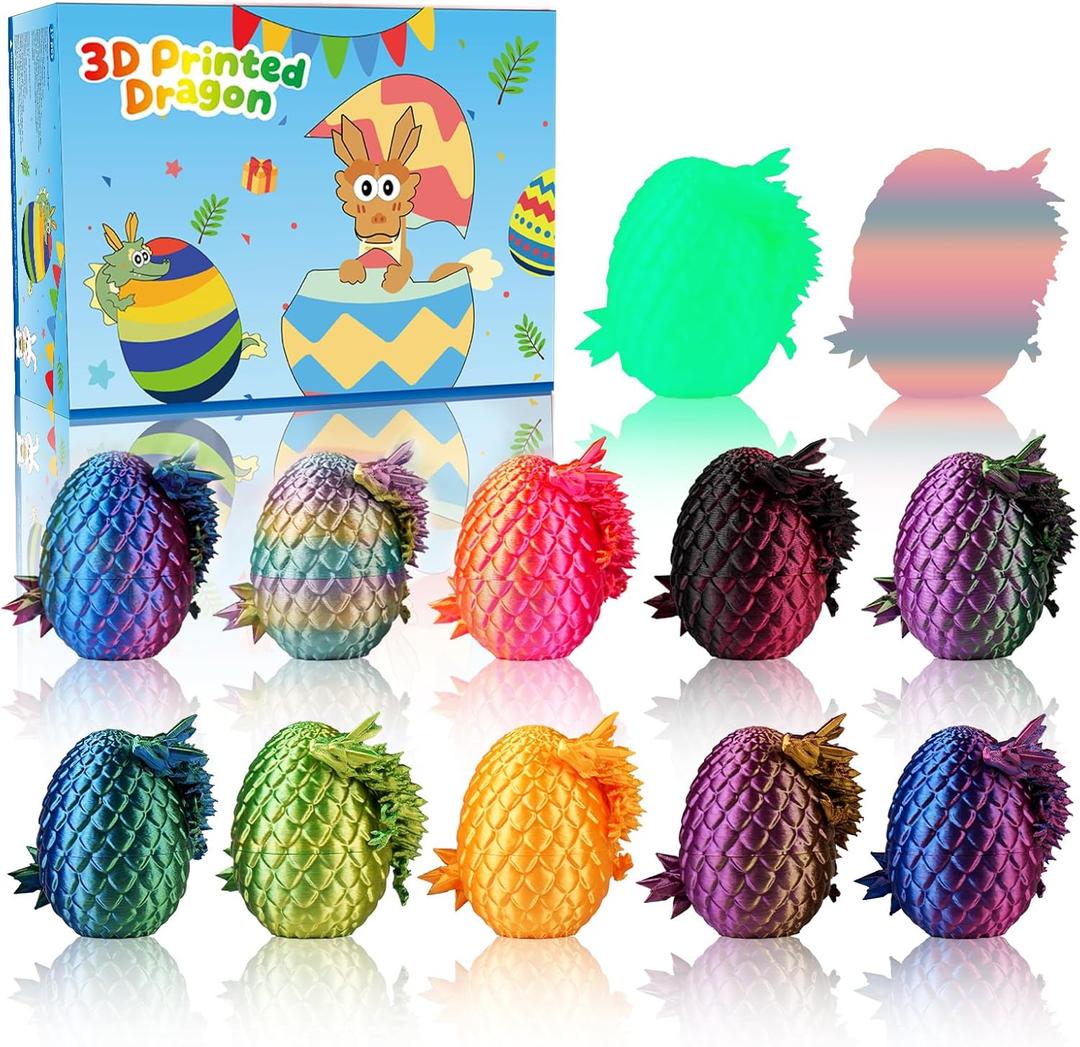 JOMBY 12PCS 3D Printed Dragon Eggs with Dragon Inside, Prefilled Easter Eggs with Dragon Toy for Basket Stuffers, Unique Desktop Decoration & Easter Basket Stuffers Essentials for Kids