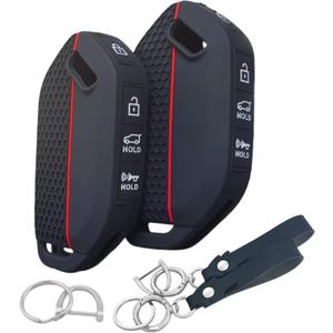 2Pcs Silicone Smart Key Fob for 2023 2024 Kia Telluride Key Fob Cover 5 Buttons (Black)