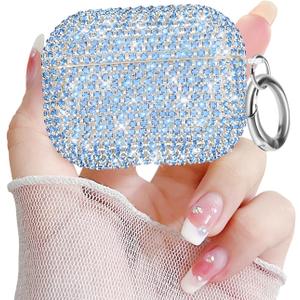 Newseego for AirPods Pro 3 Generation Case, Luxury Sparkly Bling Rhinestone Case with Keychain for Women Girls Anti-Lost Glitter Crystal Hard PC Shockproof Protective Cover for AirPods Pro 3rd-Blue
