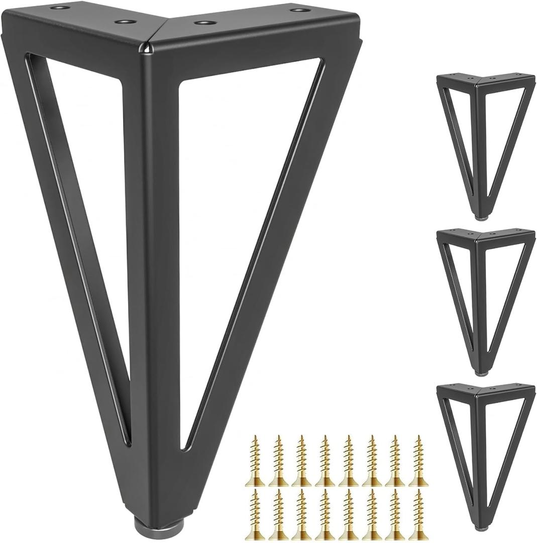 6 Inch Solid Metal Furniture Legs, Heavy Duty Black Furniture Sofa Feet, DIY Replacement Couch Legs, Suitable for Sofas, Coffee Tables, Cabinets - with Rubber Floor Protectors (Set of 4)