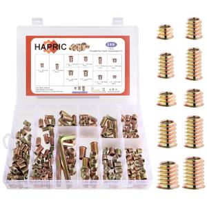 191 PCS Threaded Inserts for Wood, 1/4"-20, 5/16"-18, 3/8"-16 Threaded Wood Inserts Furniture Screw Assortment, Wood Threaded Inserts with Hex Wrench (zinc plated)