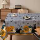 Halloween Waterproof Tablecloth  Spooky Pumpkin, Black Cat, Bat & Spider Web Design  Gray Holiday Table Cover for Party, Dining, and Home Decor, W60 x L84 in