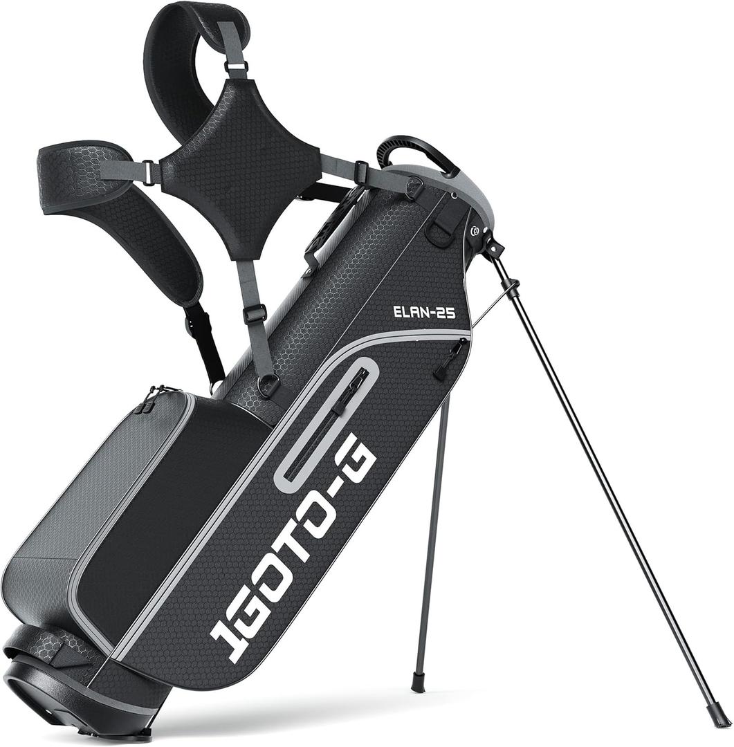 1GoTo-G Lightweight Golf Stand Bag - 4-Way Length Dividers Golf Club Bag with USB Charging Port and Rain Hood for Men & Women, Driving Range & Par 3 (Black)